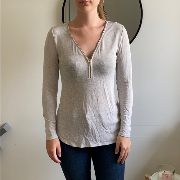 DYNAMITE - cream zip up sweater. - Picture 1 of 2